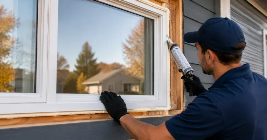technician installing a new vinyl window in Nobleton