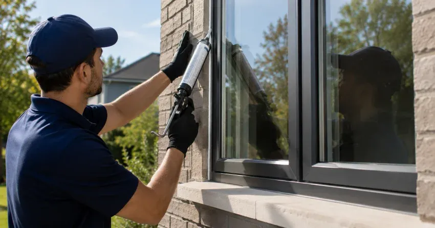 Aluminum window frame with double glazed insulated glass unit installed in a residential wall in Nobleton North, Nobleton