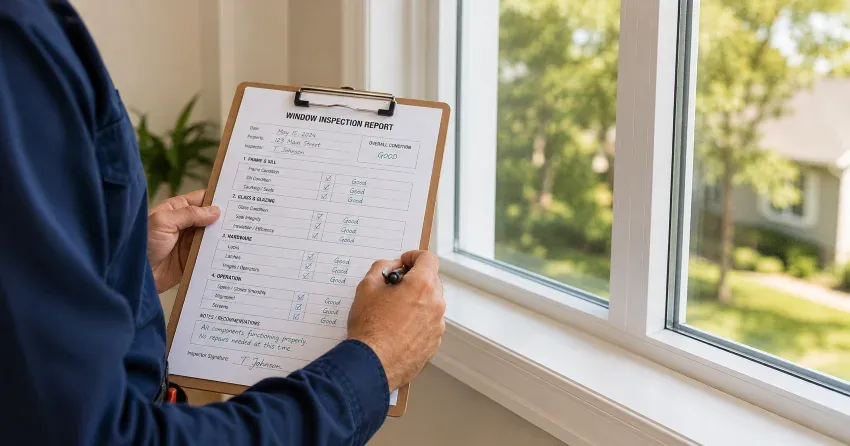 technician inspecting window seal and frame in Nobleton