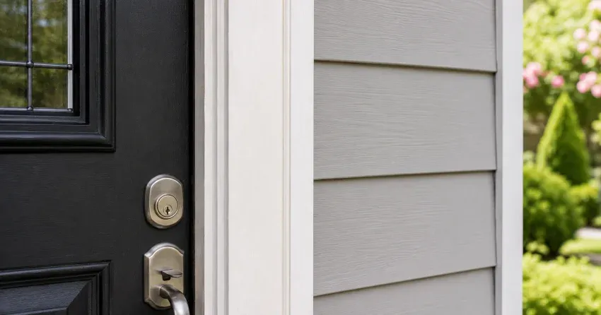 technician inspecting door jamb behind cracked casing in Nobleton North, Nobleton home