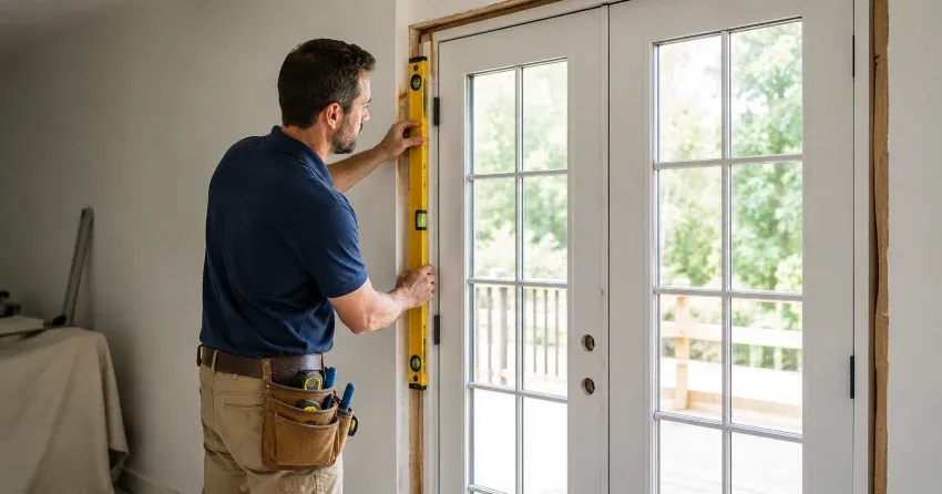 newly installed French doors with divided glass panes in Nobleton North, Nobleton