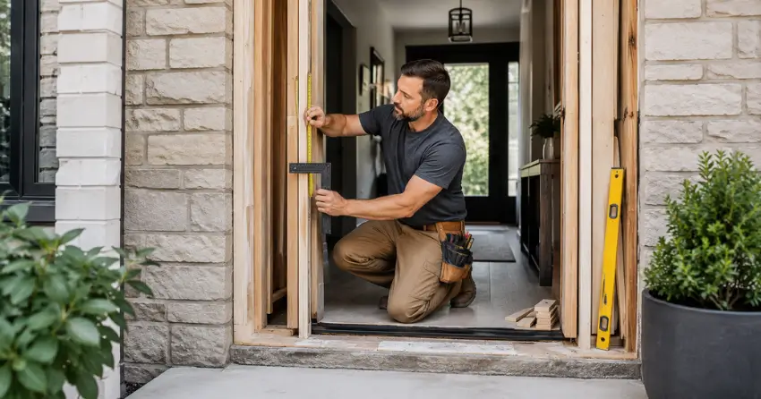exterior door installer assessing rough opening in Nobleton North, Nobleton