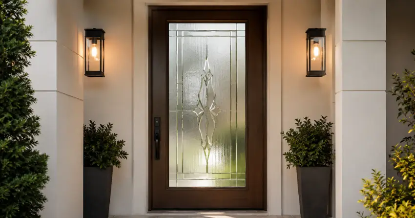 decorative frosted glass panel installed in a front door in Nobleton