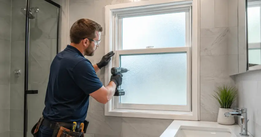 frosted glass installation bathroom window in Nobleton North, Nobleton