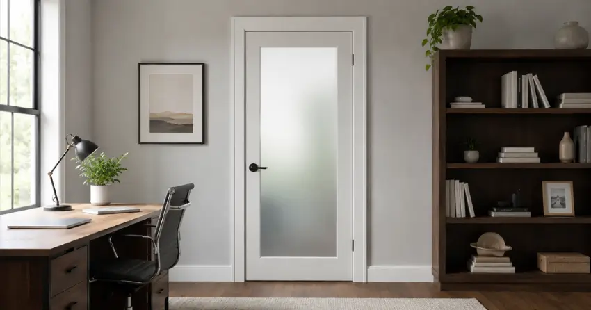 frosted interior door installed in home office in Nobleton
