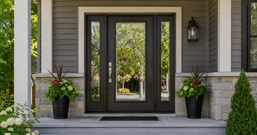 glass entry door with sidelights on a home in Nobleton