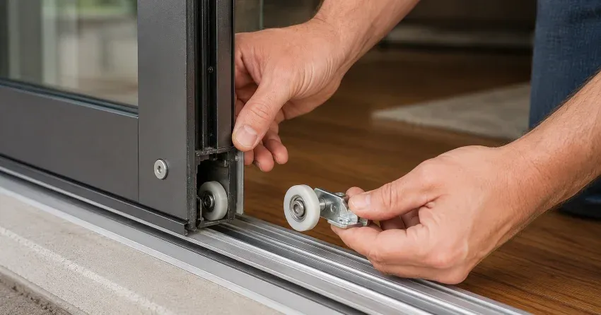 sliding door alignment Nobleton North, Nobleton technician adjusting roller track