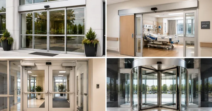 automatic door services technician completing system diagnostic in Nobleton